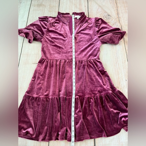 Karlie Dress Woman’s Size Large Velvet Tiered Magenta Pockets Ruffle - Picture 4 of 8